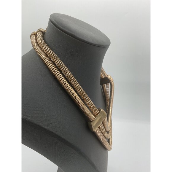 Vintage Gold-Tone Multistrand Snake Chain Necklace With Lobster Claw Closure - Picture 3 of 4